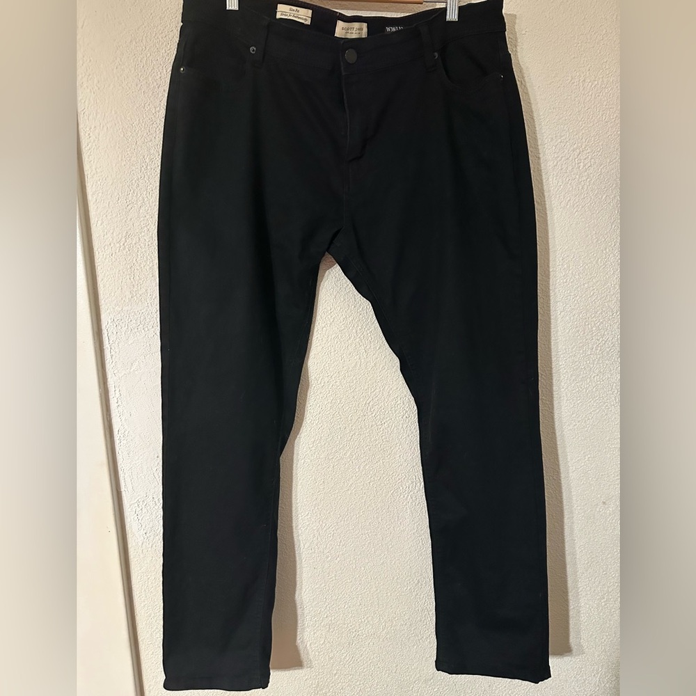 Scott James Pants Men Black Cotton Blend Slim Fit Stretch 5 Pocket Size 38X32